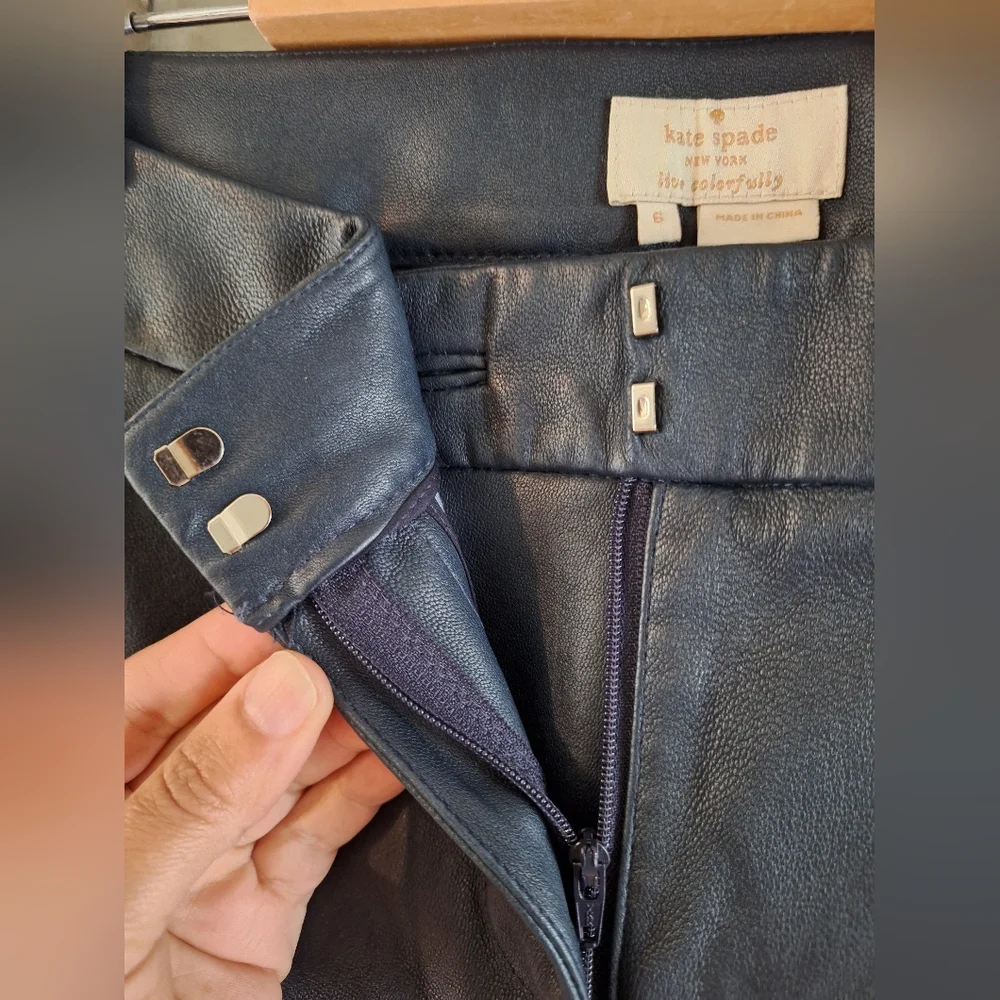 Kate Spade Estrella Navy Stretch Leather Pants Size 6 - Picture 7 of 7